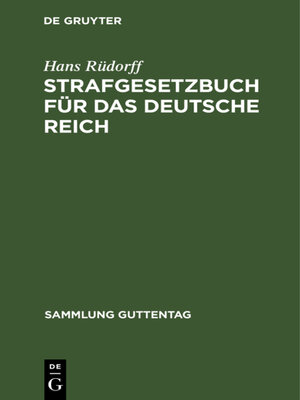 cover image of Strafgesetzbuch für das Deutsche Reich